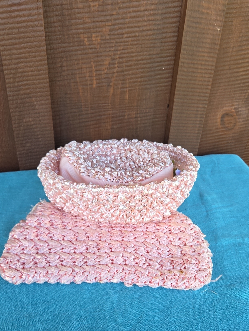 Vintage Pink Woven Straw Hat & Bag - Picture 12 of 12